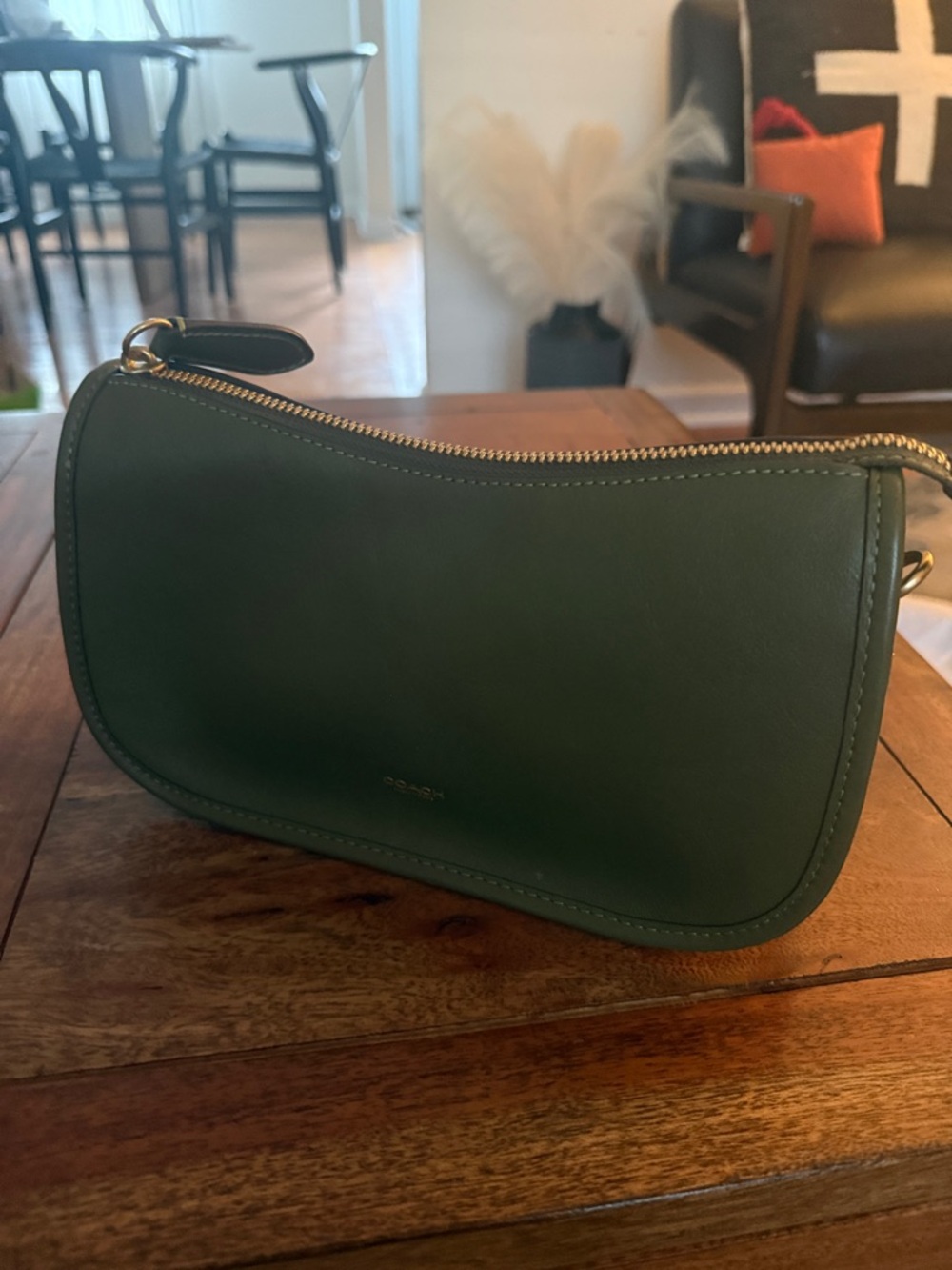 Coach Waverly Bag Olive Green Leather Saddle Zip Clutch